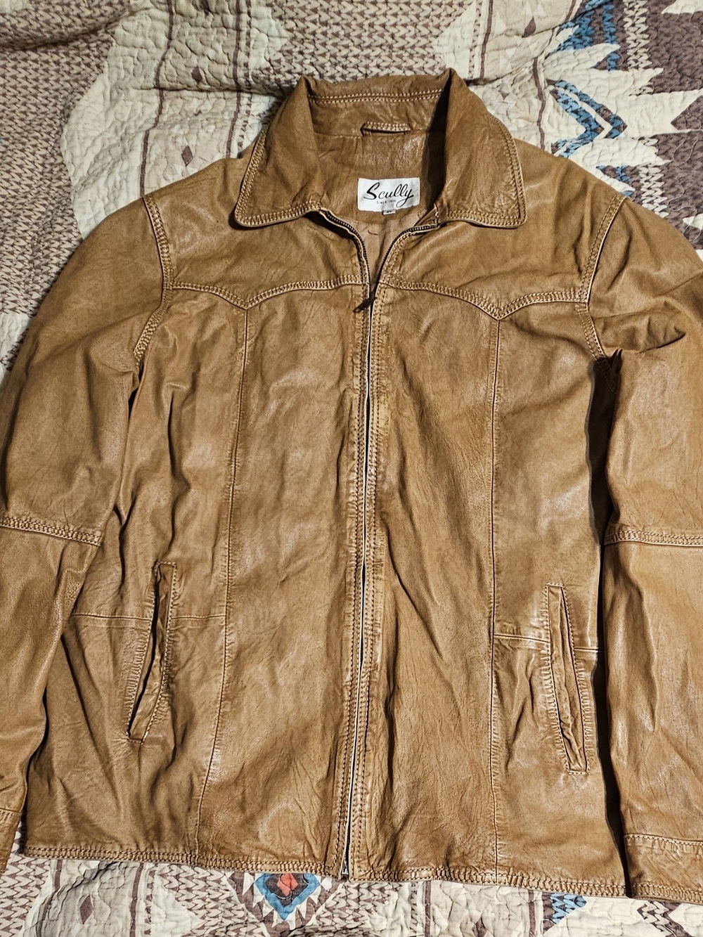 Scully Men's Tan Lamb Skin Zip  Jacket